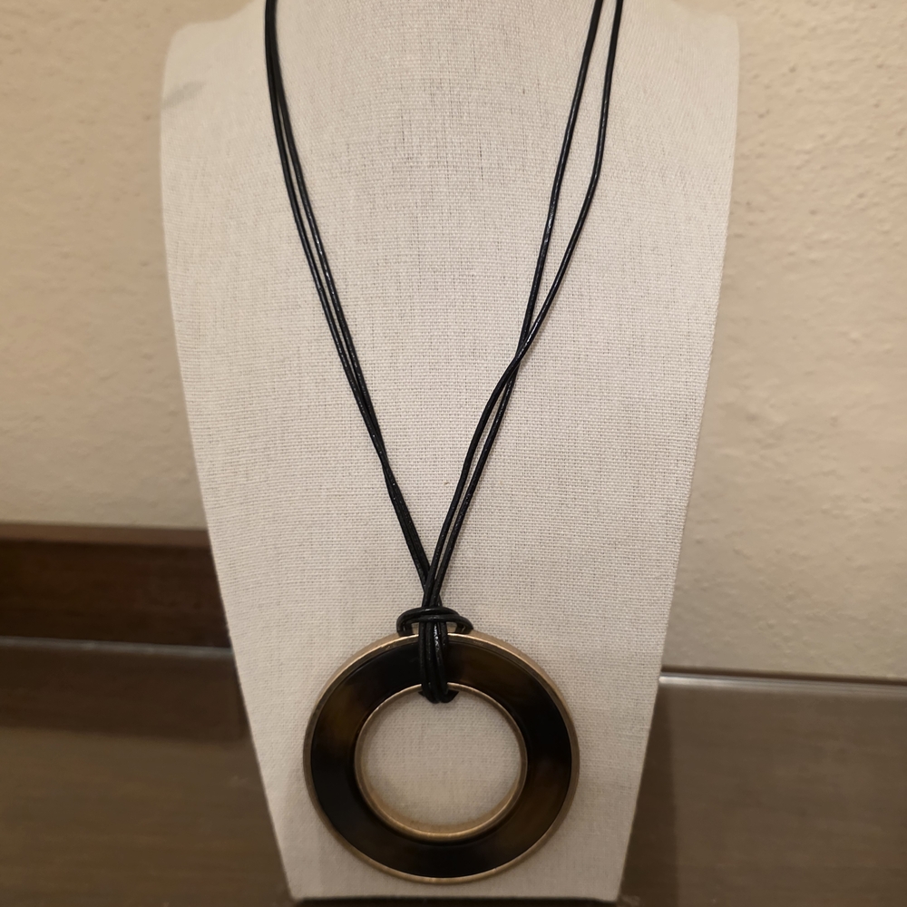 Chico's Black and Gold Square Pendant Necklace